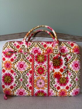 Vera Bradley Quilted Hard Shell Folkloric Floral Laptop Travel Bag with Strap